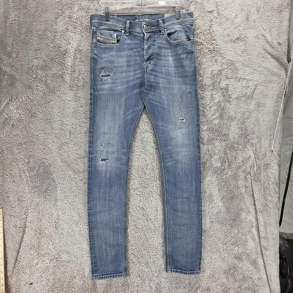 Diesel Jeans Mens 31x32 Blue Tepphar Slim Carrot Button Fly Distressed 0860K